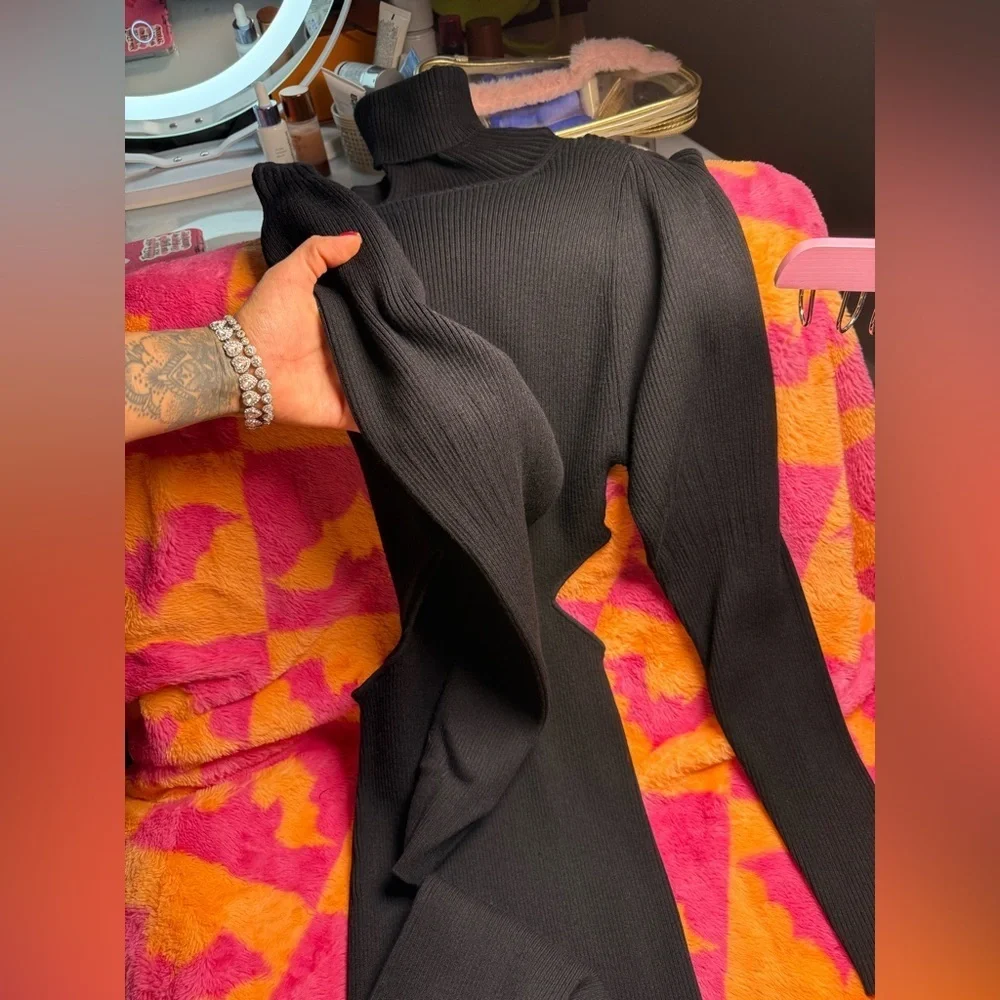 Zara Black Turtleneck Sweater Dress With Side Cutout